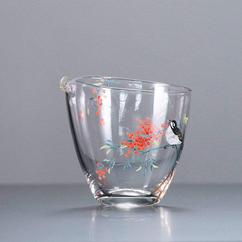 Hand-painted Magpie Glass Tea Pitcher Clear Chahai Gongdaobei 220ml