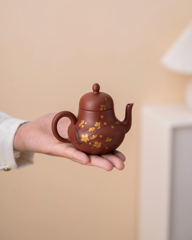 Hand-painted Floral Purple Clay Teapot from Yixing 110ml