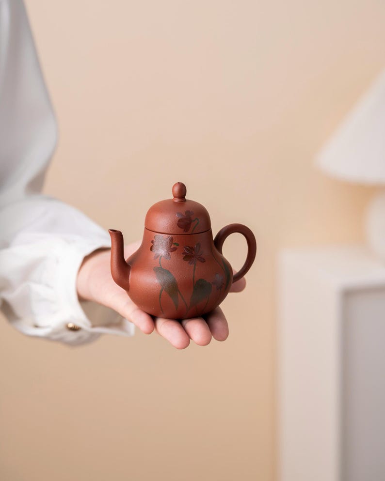 Hand-painted Lotus Purple Clay Teapot from Yixing 110ml