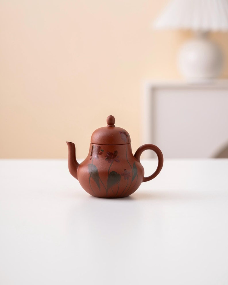 Hand-painted Lotus Purple Clay Teapot from Yixing 110ml