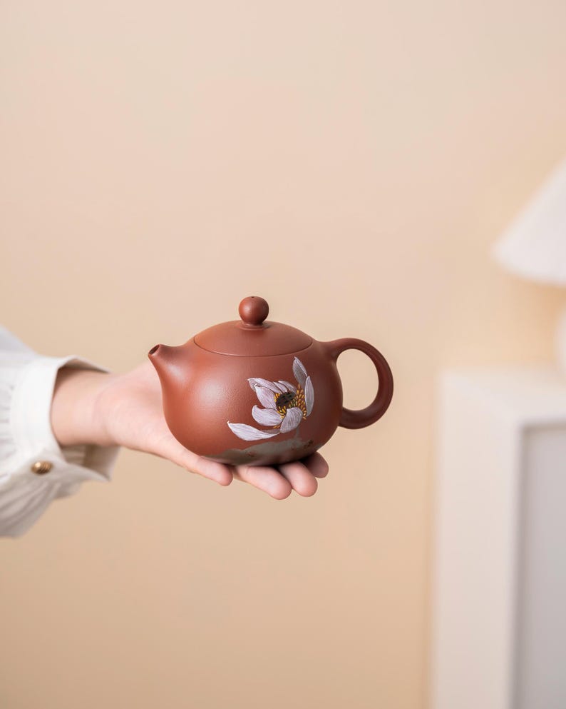 Hand-painted Lotus Purple Clay Teapot from Yixing 100ml