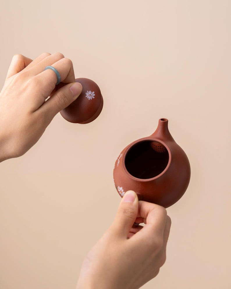 Hand-painted White Daisy Purple Clay Pear Design Teapot from Yixing 150ml