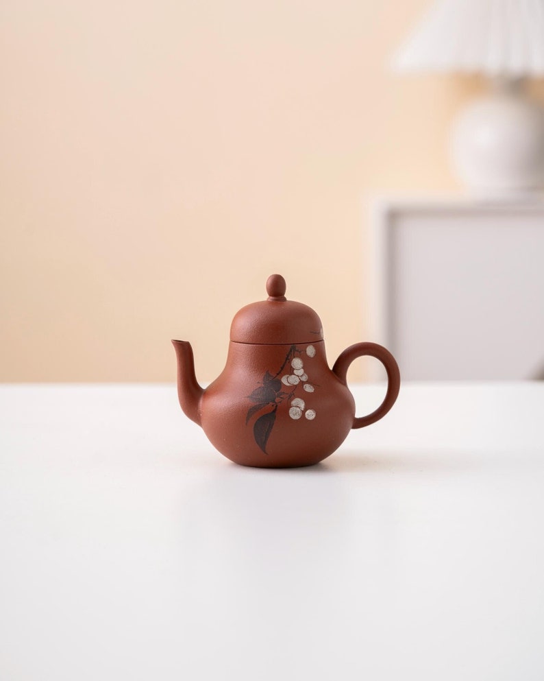 Hand-painted Apricot Purple Clay Siting Teapot from Yixing 110ml