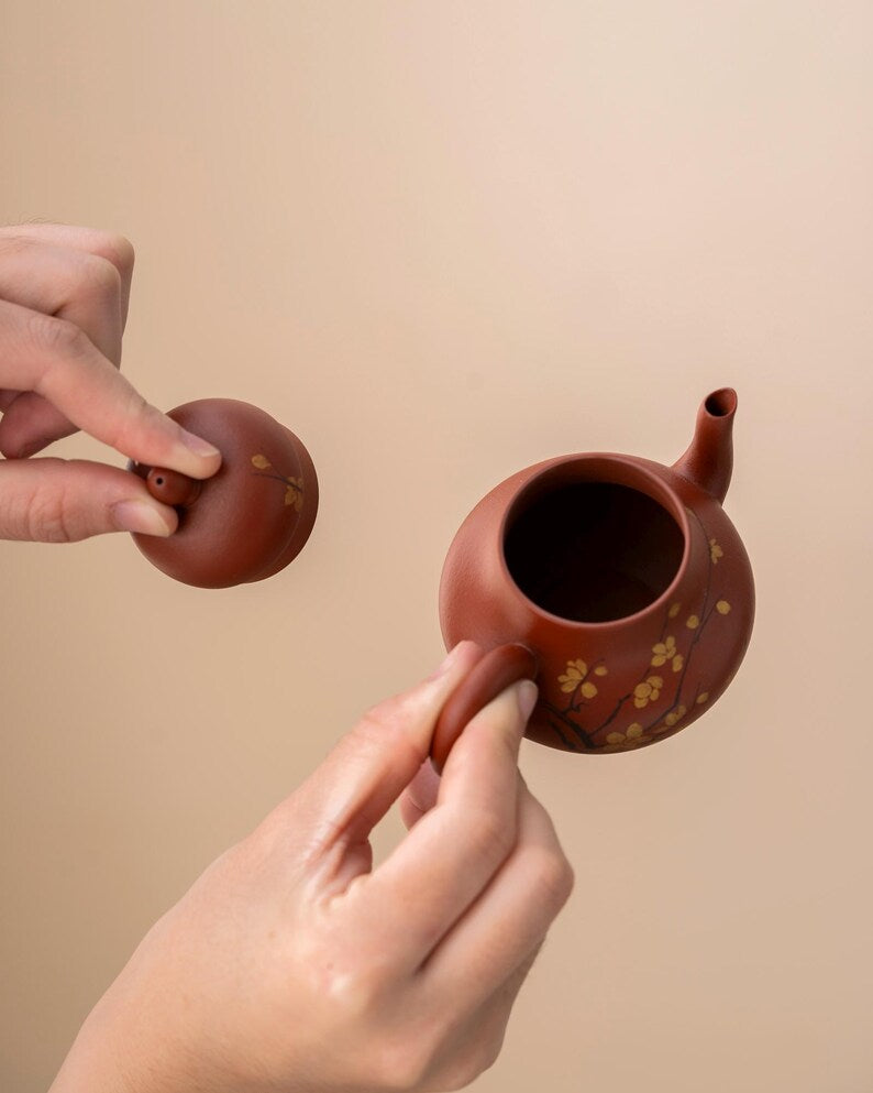 Hand-painted Floral Purple Clay Teapot from Yixing 110ml
