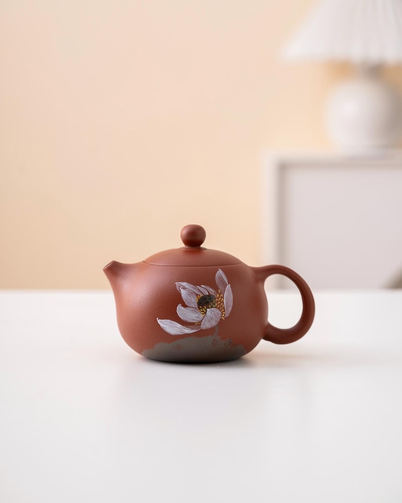 Hand-painted Lotus Purple Clay Teapot from Yixing 100ml