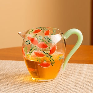 Hand-painted Ginkgo Glass Tea Pitcher Clear Gongdaobei 280ml