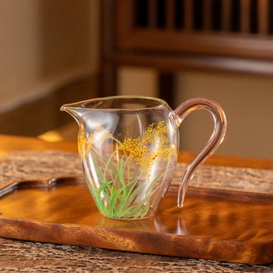 Hand-painted Rice Ear Glass Tea Pitcher Clear Chahai 280ml