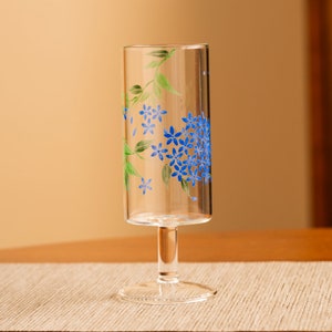 Hand-painted Blue Flower Pattern Clear Tall Glass Tea Tasting Cup 110ml