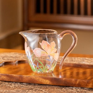 Hand-painted Flower Glass Tea Pitcher Clear Chahai 320ml
