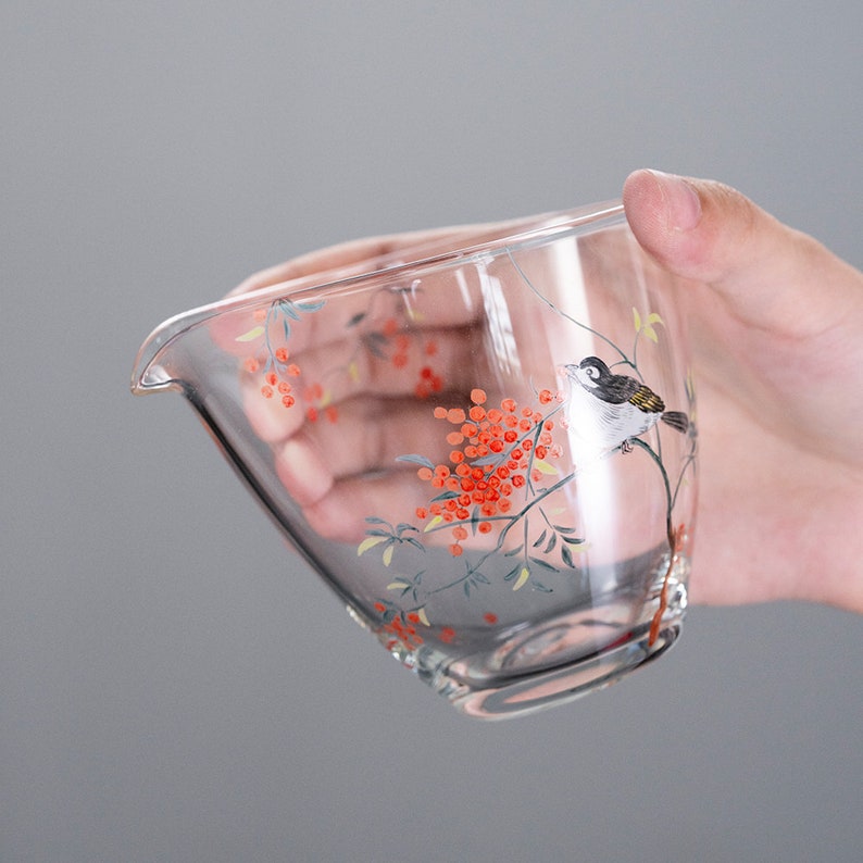Hand-painted Magpie Glass Tea Pitcher Clear Chahai Gongdaobei 220ml