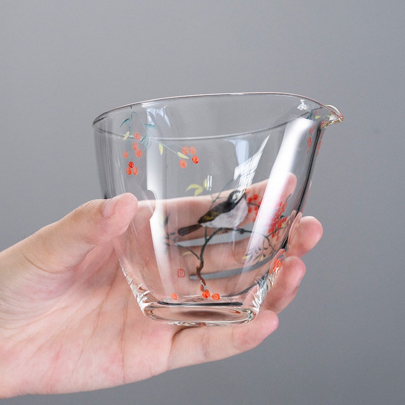Hand-painted Magpie Glass Tea Pitcher Clear Chahai Gongdaobei 220ml