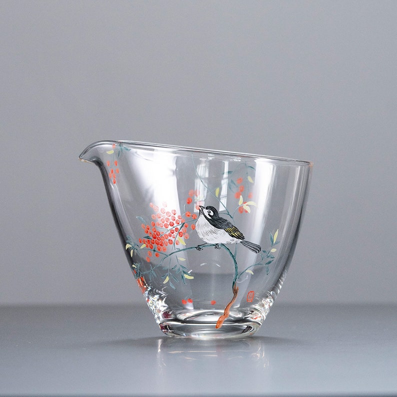 Hand-painted Magpie Glass Tea Pitcher Clear Chahai Gongdaobei 220ml