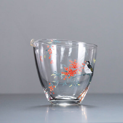 Hand-painted Magpie Glass Tea Pitcher Clear Chahai Gongdaobei 220ml