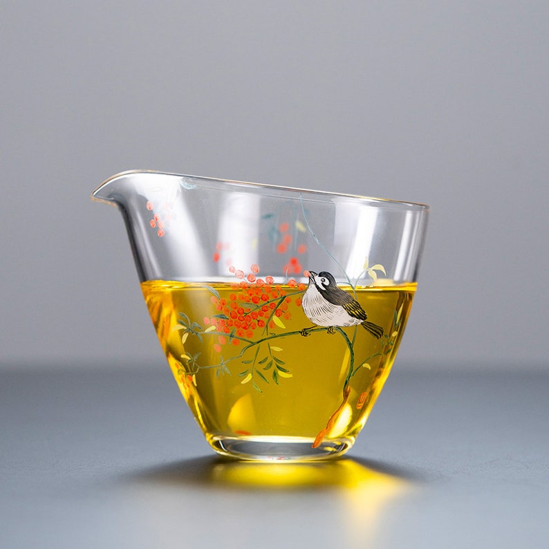Hand-painted Magpie Glass Tea Pitcher Clear Chahai Gongdaobei 220ml