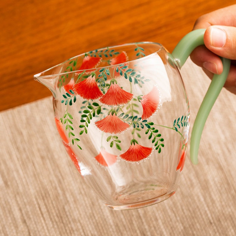 Hand-painted Ginkgo Glass Tea Pitcher Clear Gongdaobei 280ml