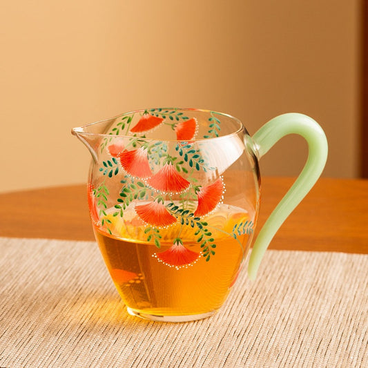 Hand-painted Ginkgo Glass Tea Pitcher Clear Gongdaobei 280ml