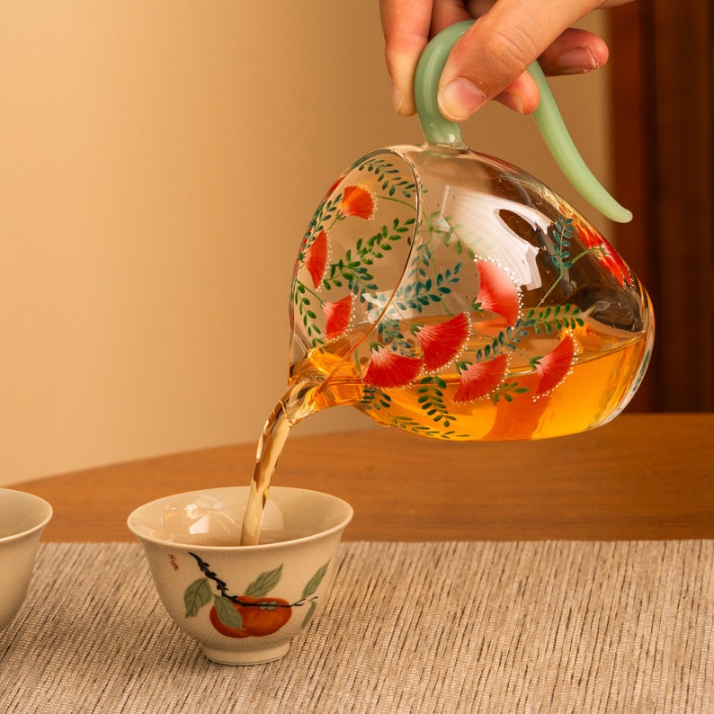 Hand-painted Ginkgo Glass Tea Pitcher Clear Gongdaobei 280ml