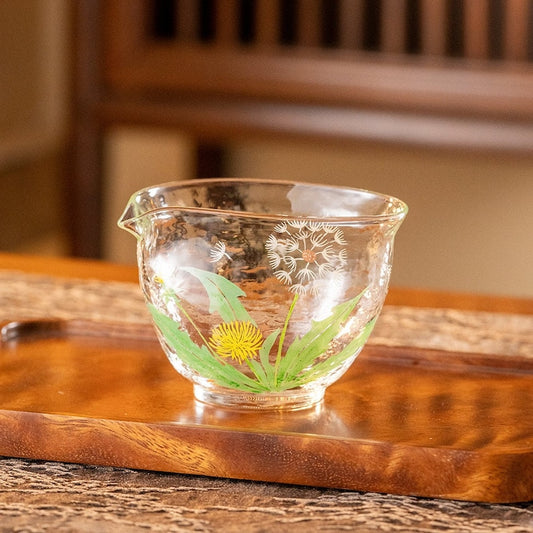 Hand-painted Dandelion Glass Tea Pitcher Clear Gongdaobei 210ml