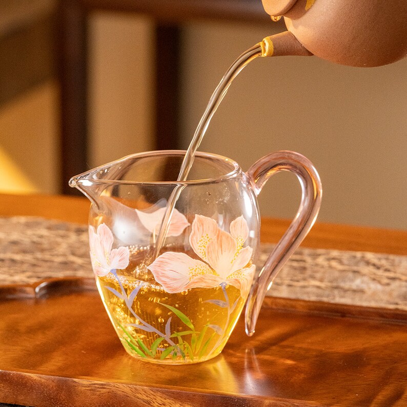 Hand-painted Flower Glass Tea Pitcher Clear Chahai 320ml