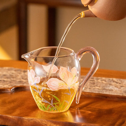 Hand-painted Flower Glass Tea Pitcher Clear Chahai 320ml