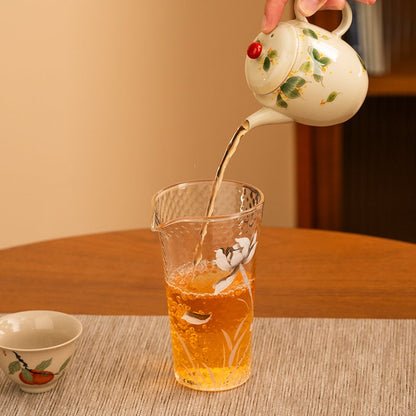 Hand-painted Lotus Hammered Glass Tea Pitcher Tall Gongdaobei 200ml