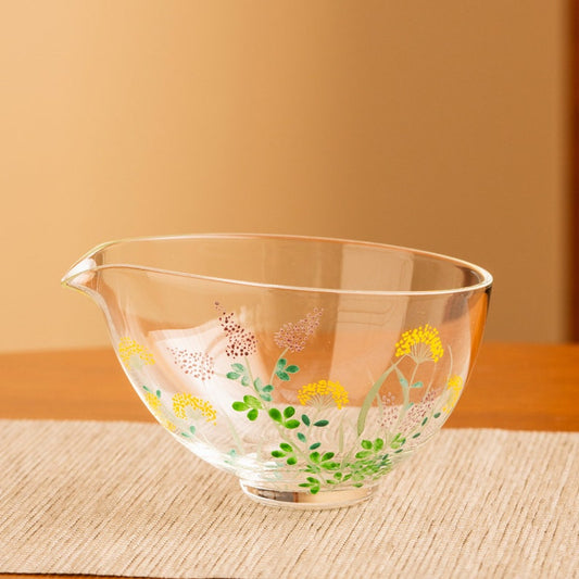Hand-painted Flower Clear Glass Tea Pitcher Gongdaobei 175ml