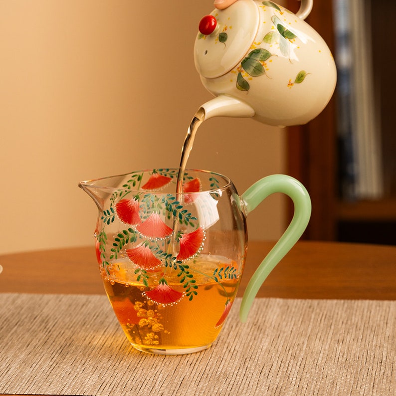 Hand-painted Ginkgo Glass Tea Pitcher Clear Gongdaobei 280ml