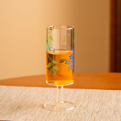 Hand-painted Blue Flower Pattern Clear Tall Glass Tea Tasting Cup 110ml