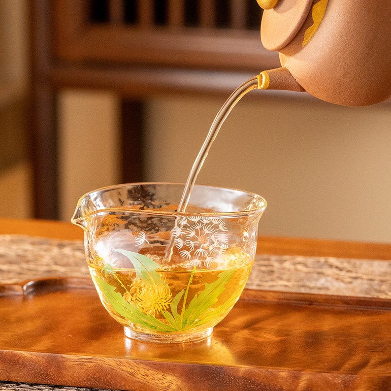Hand-painted Dandelion Glass Tea Pitcher Clear Gongdaobei 210ml