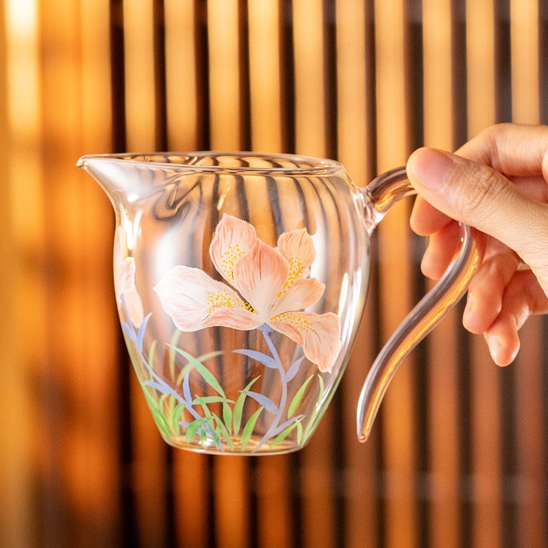 Hand-painted Flower Glass Tea Pitcher Clear Chahai 320ml