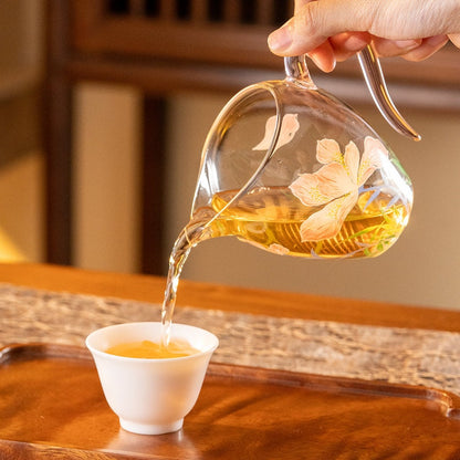 Hand-painted Flower Glass Tea Pitcher Clear Chahai 320ml