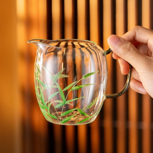 Hand-painted Foxtail Grass Glass Tea Pitcher Clear Chahai 270ml