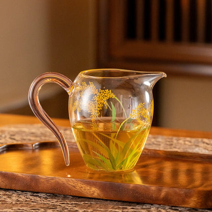Hand-painted Rice Ear Glass Tea Pitcher Clear Chahai 280ml