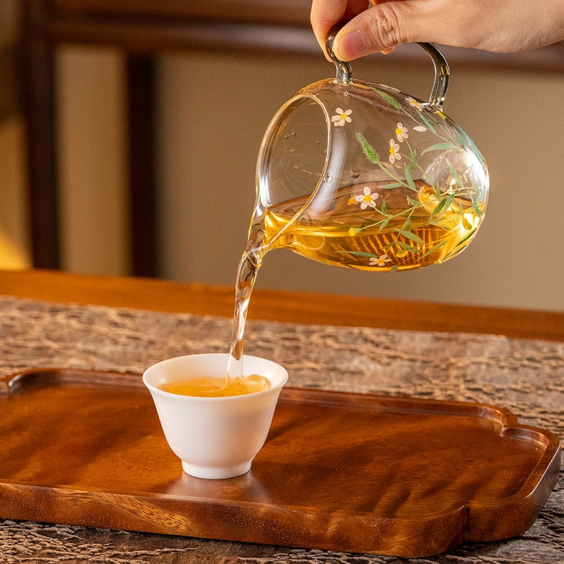 Hand-painted White Daisy Glass Tea Pitcher Clear Chahai 270ml