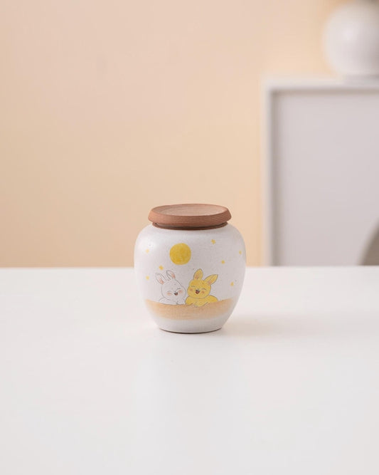 Hand-painted Couple Bunny Ceramic Tea Canister with Lid 120ml