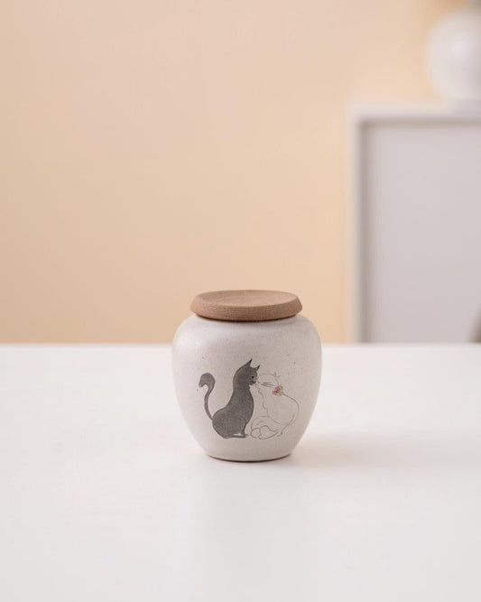 Hand-painted Couple Cats Ceramic Tea Canister with Lid 120ml