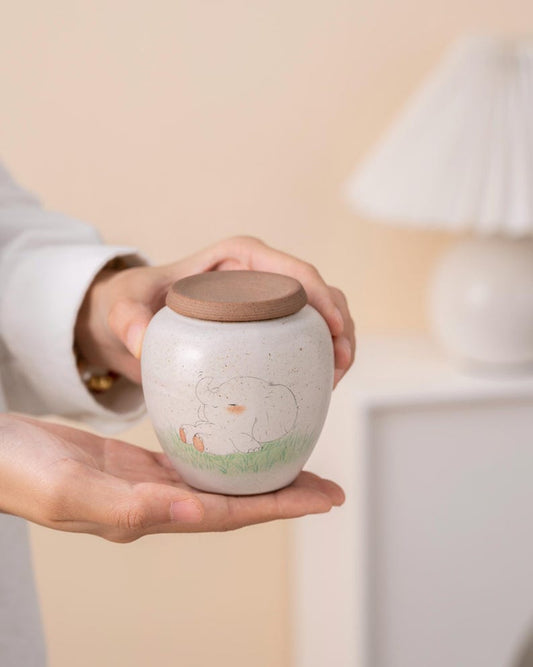 Hand-painted Couple Bunny Ceramic Tea Canister with Lid 120ml