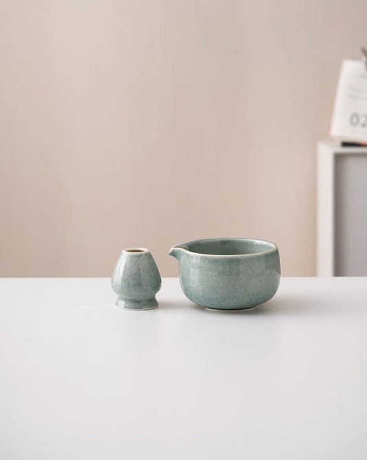 Blue Ceramic Matcha Bowl Set with Bamboo Whisk and Chasen Holder Unique Matcha Whisk Set 450ml