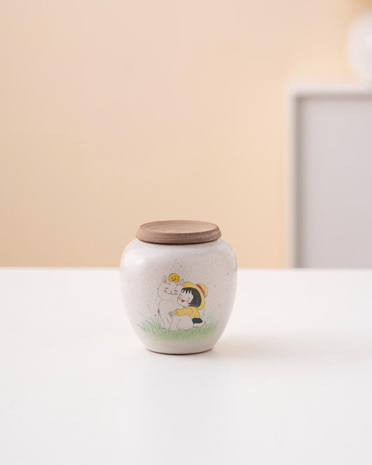 Hand-painted Fat Tiger White Ceramic Tea Canister with Lid 120ml