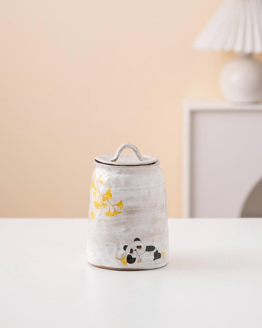 Hand-painted Lovely Panda White Ceramic Tea Canister with Lid
