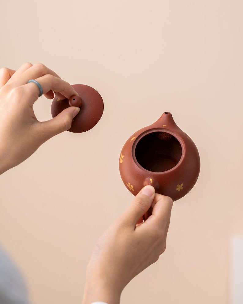 Hand-painted Gold Flower Purple Clay Xishi Teapot from Yixing 100ml