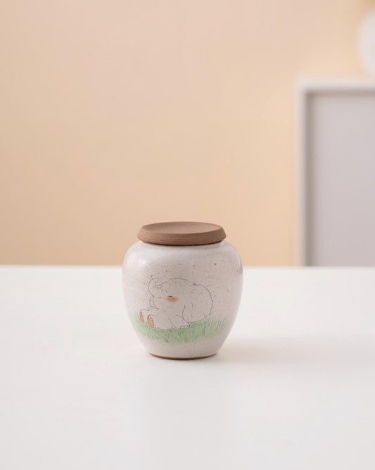 Hand-painted Couple Bunny Ceramic Tea Canister with Lid 120ml