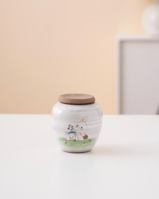 Hand-painted Cute Bunny Ceramic Tea Canister with Lid 120ml