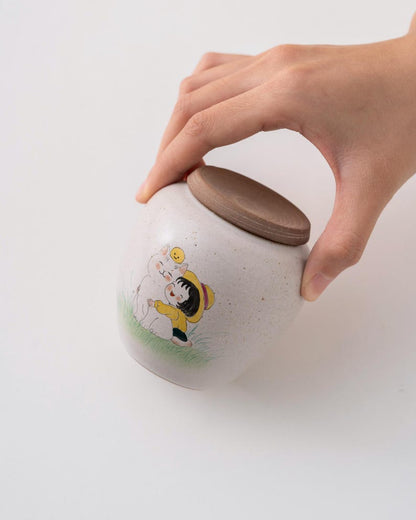 Hand-painted Fat Tiger White Ceramic Tea Canister with Lid 120ml