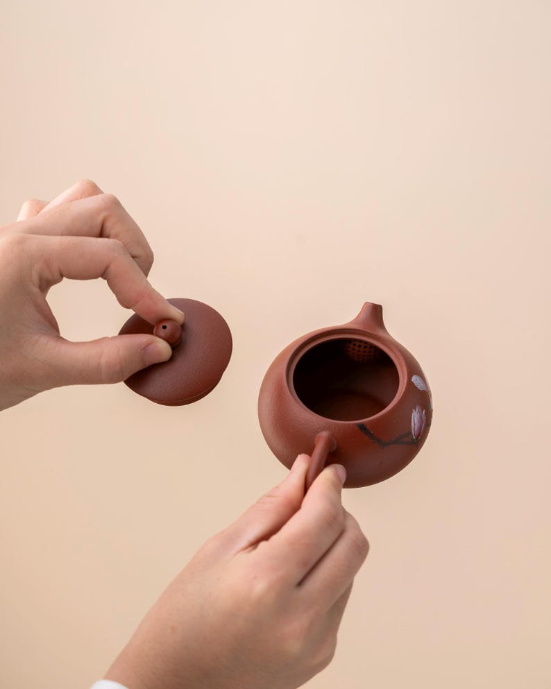 Hand-painted Flower Purple Clay Xishi Teapot from Yixing 100ml
