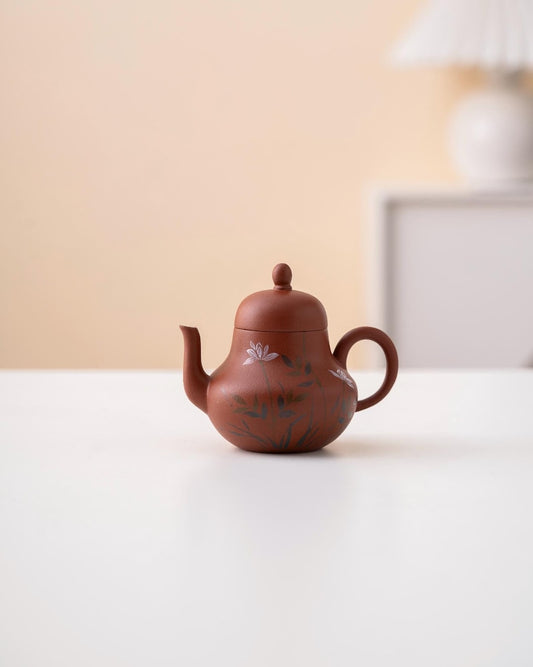 Hand-painted Lotus Purple Clay Siting Teapot from Yixing 110ml
